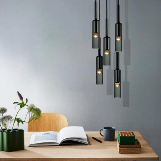 Donkere glazen hanglamp met verstelbare ophanging en modern design