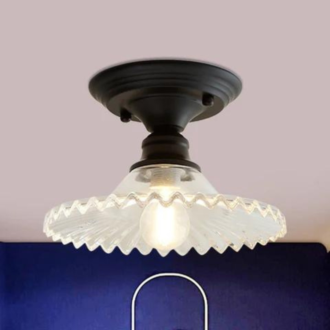 Industriële plafondlamp met ribbelglas voor heldere verlichting