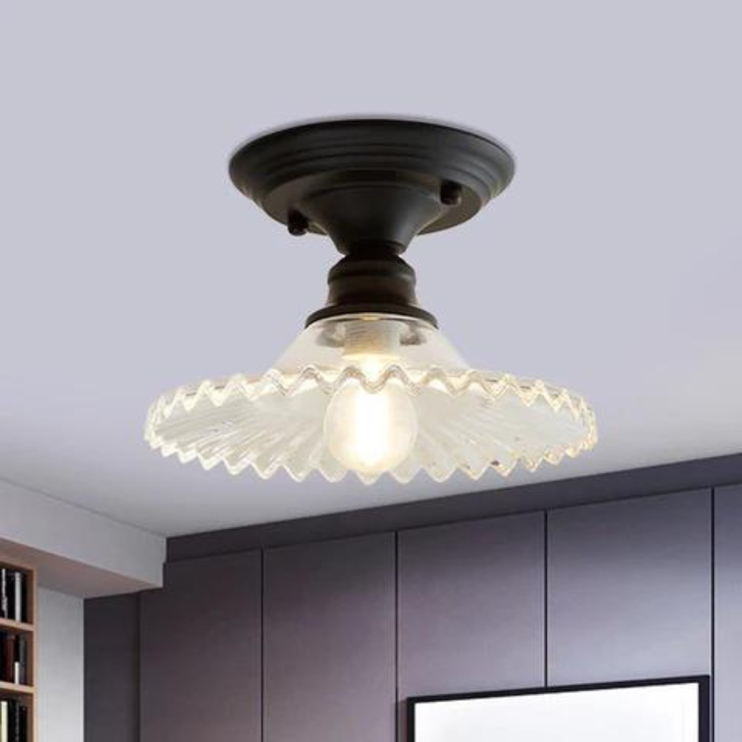 Industriële plafondlamp met ribbelglas voor heldere verlichting