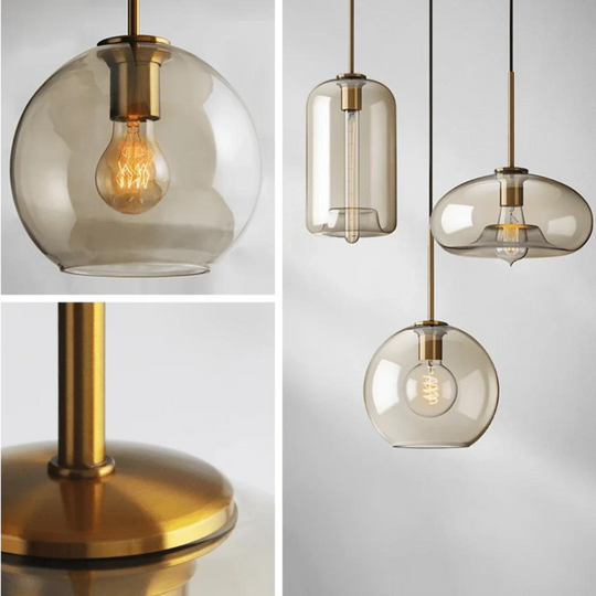 Moderne hanglamp van messing en glas met minimalistisch design