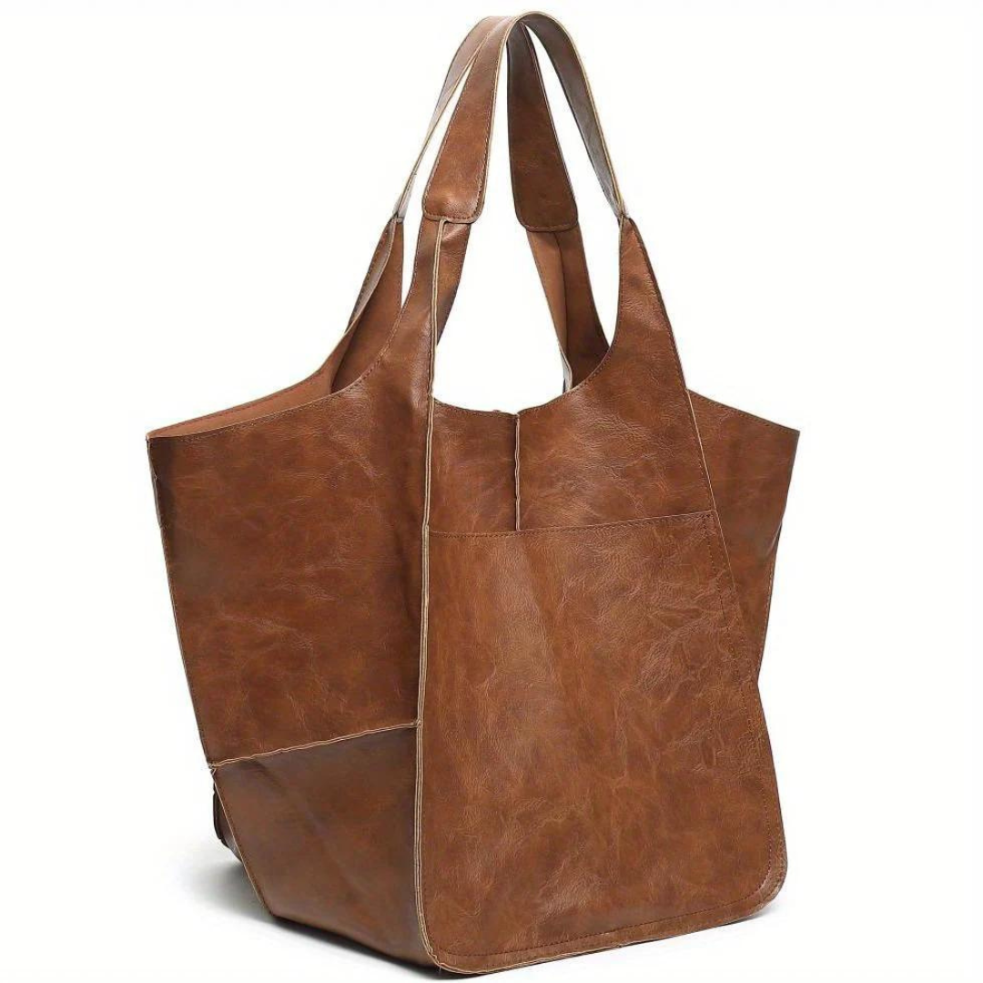 Ruime Leren Tote Bag met Elegant Design en Veilige Sluiting