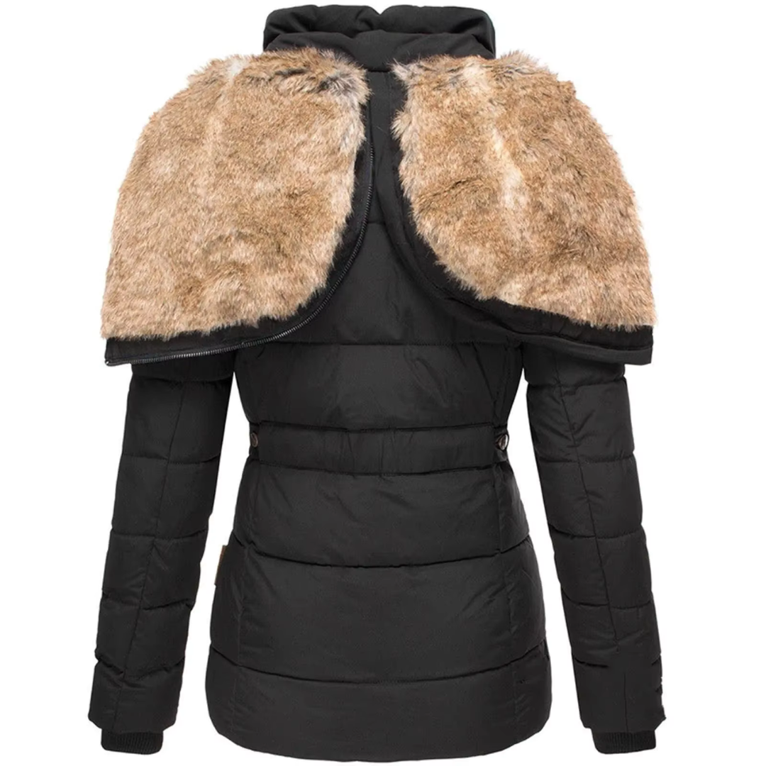 Slim Fit Winterjas met Capuchon en Imitatiebontvoering voor Vrouwen