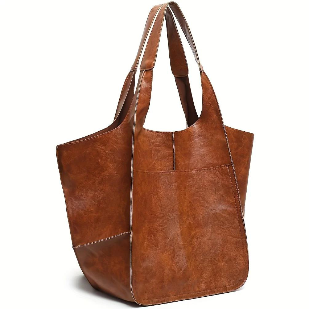 Ruime Leren Tote Bag met Elegant Design en Veilige Sluiting