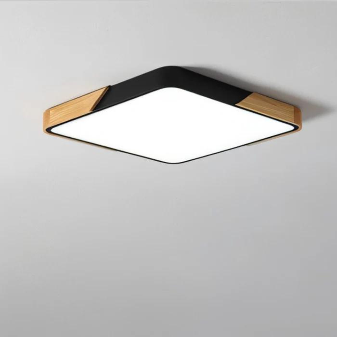 Stijlvolle plafondlamp met houten frame en geïntegreerde LED-verlichting