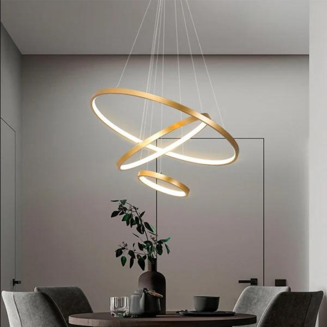 Moderne plafondlamp met verstelbare ringen en dimbare LED-verlichting