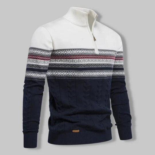 Luxe herensweater met kabelpatroon en kwartrits