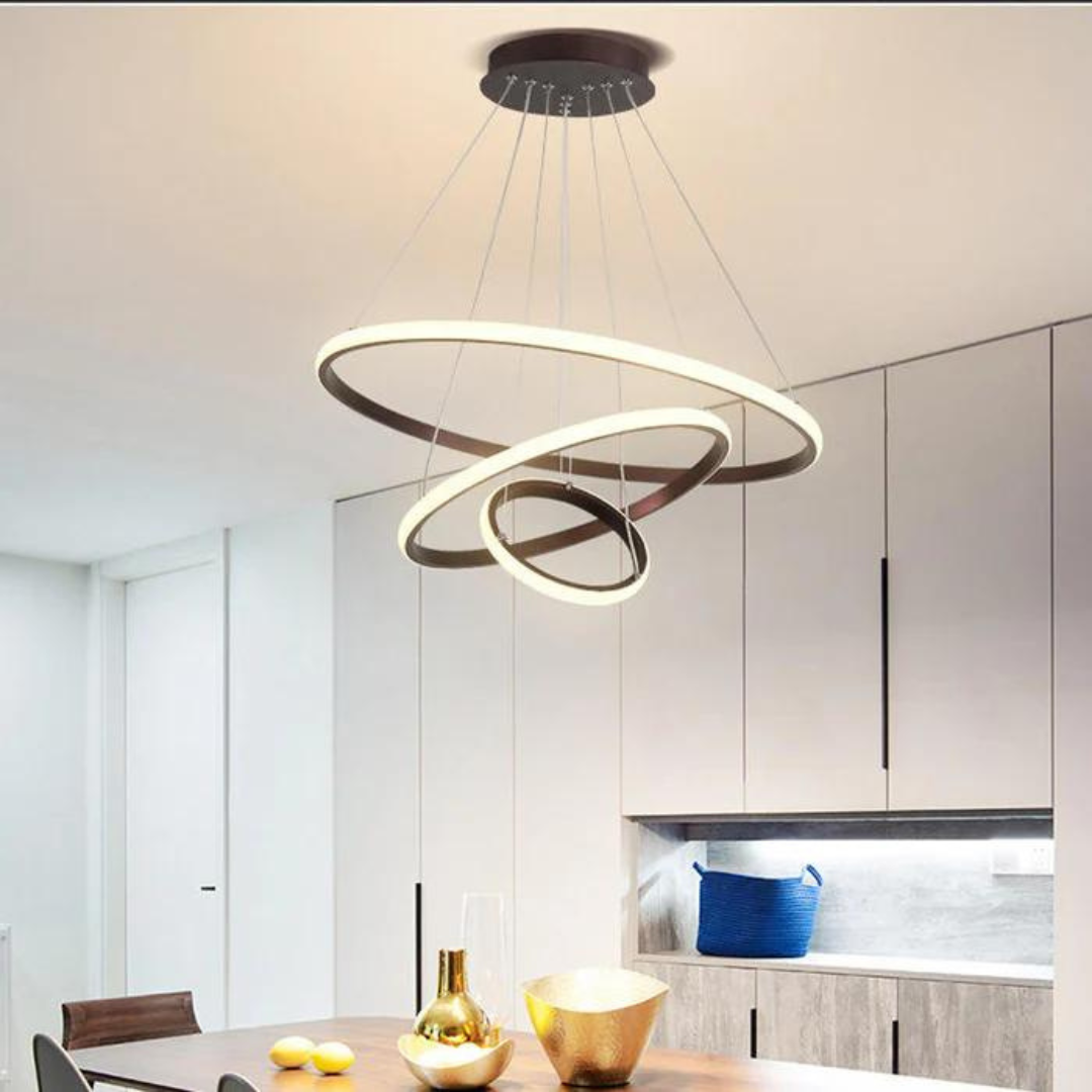 Moderne plafondlamp met verstelbare ringen en dimbare LED-verlichting