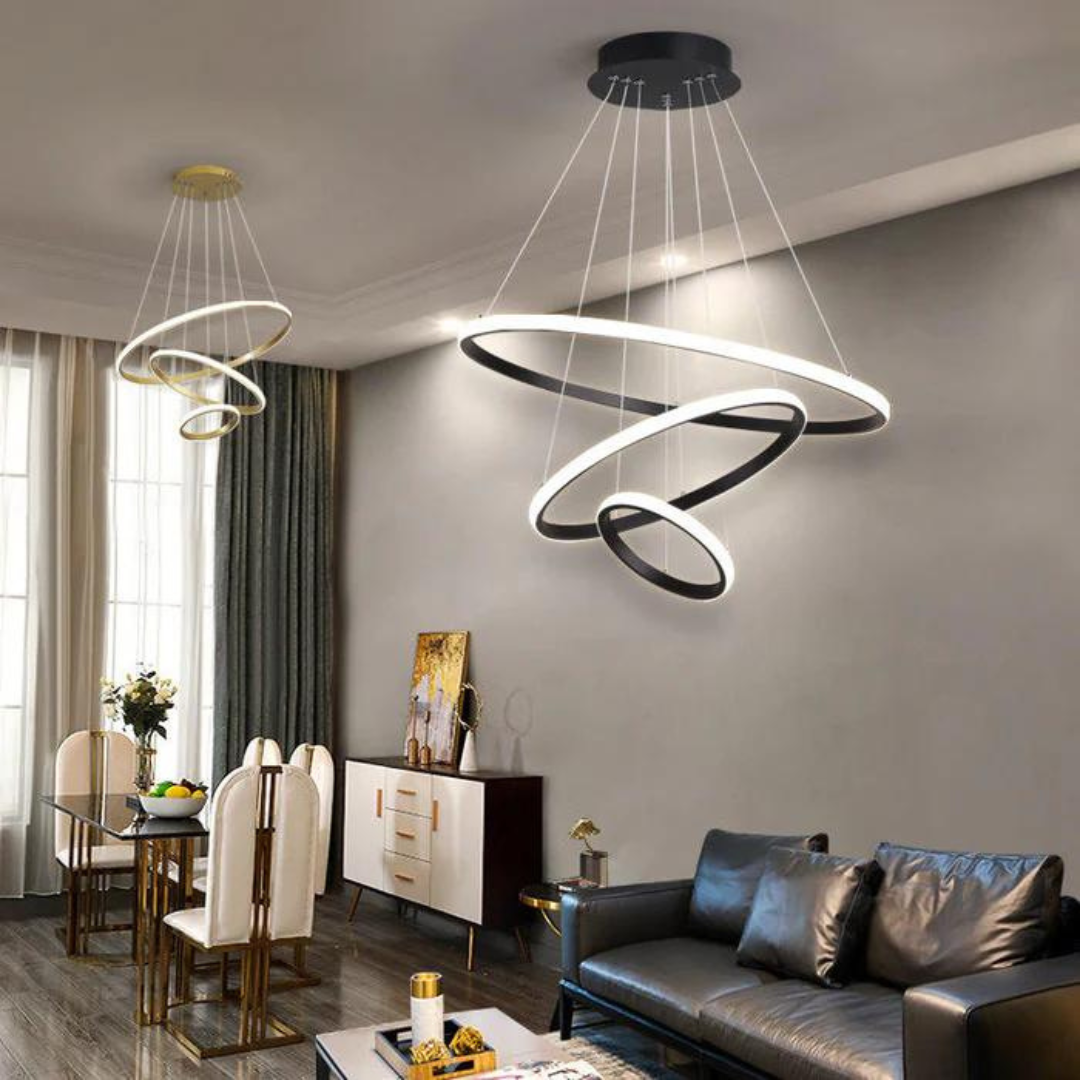 Moderne plafondlamp met verstelbare ringen en dimbare LED-verlichting