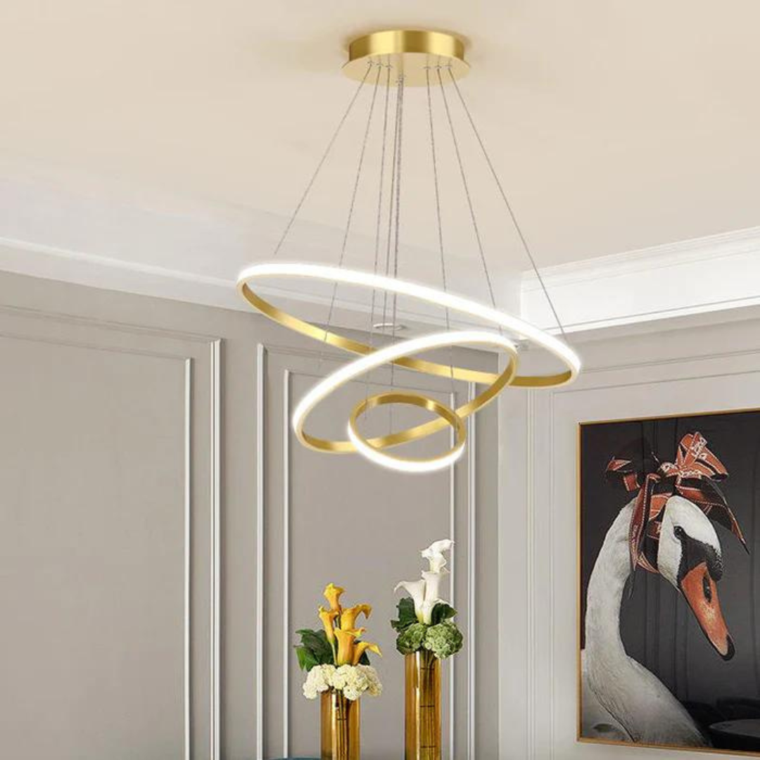 Moderne plafondlamp met verstelbare ringen en dimbare LED-verlichting