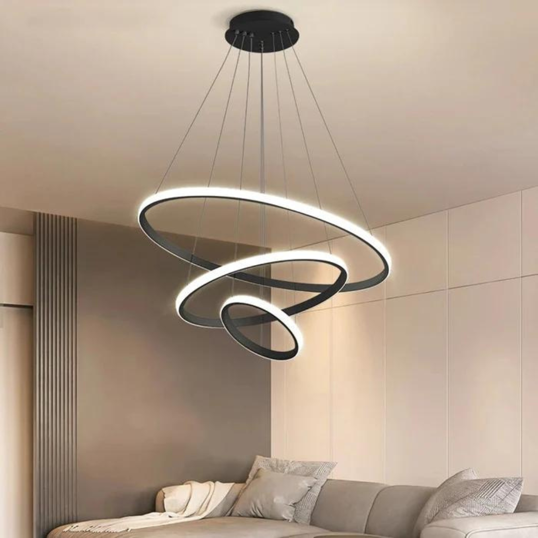 Moderne plafondlamp met verstelbare ringen en dimbare LED-verlichting