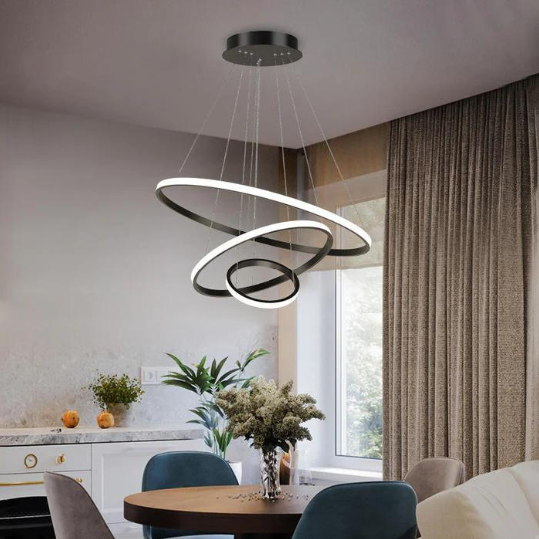 Moderne plafondlamp met verstelbare ringen en dimbare LED-verlichting