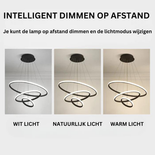 Moderne plafondlamp met verstelbare ringen en dimbare LED-verlichting