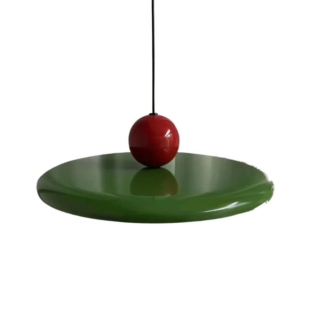 Moderne glazen hanglamp in Bauhaus stijl met speelse UFO-vorm