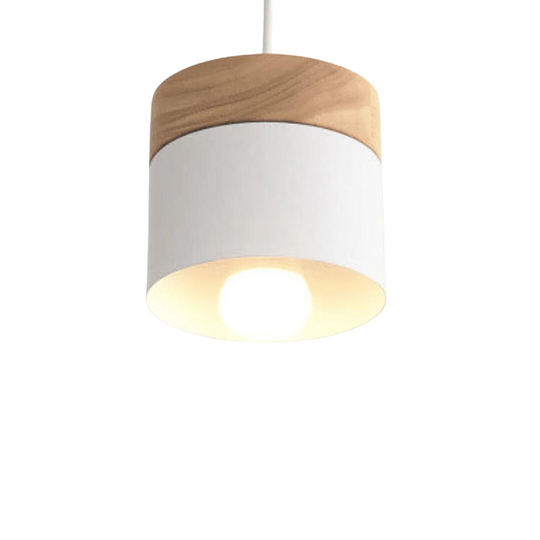 Moderne plafondlamp in hout en metaal met opvallend design