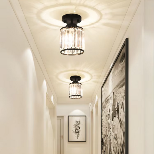 Kristal Foyer Plafondlamp - Modern Zwart/Goud Semi-Flush Design