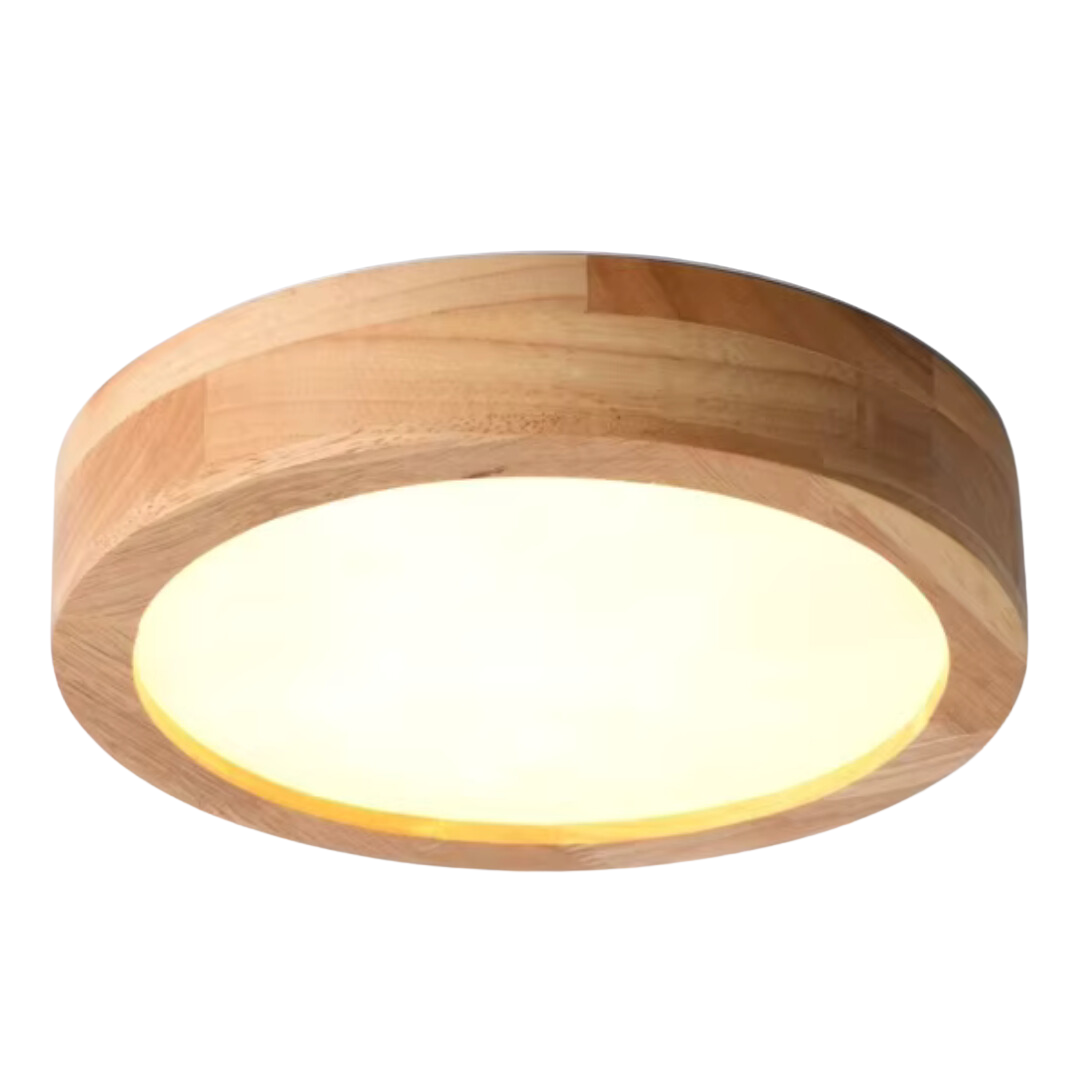 Elegante ronde plafondlamp van hout met LED-verlichting