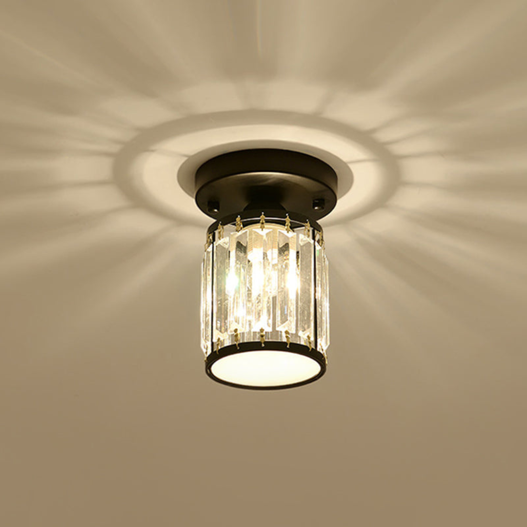 Kristal Foyer Plafondlamp - Modern Zwart/Goud Semi-Flush Design