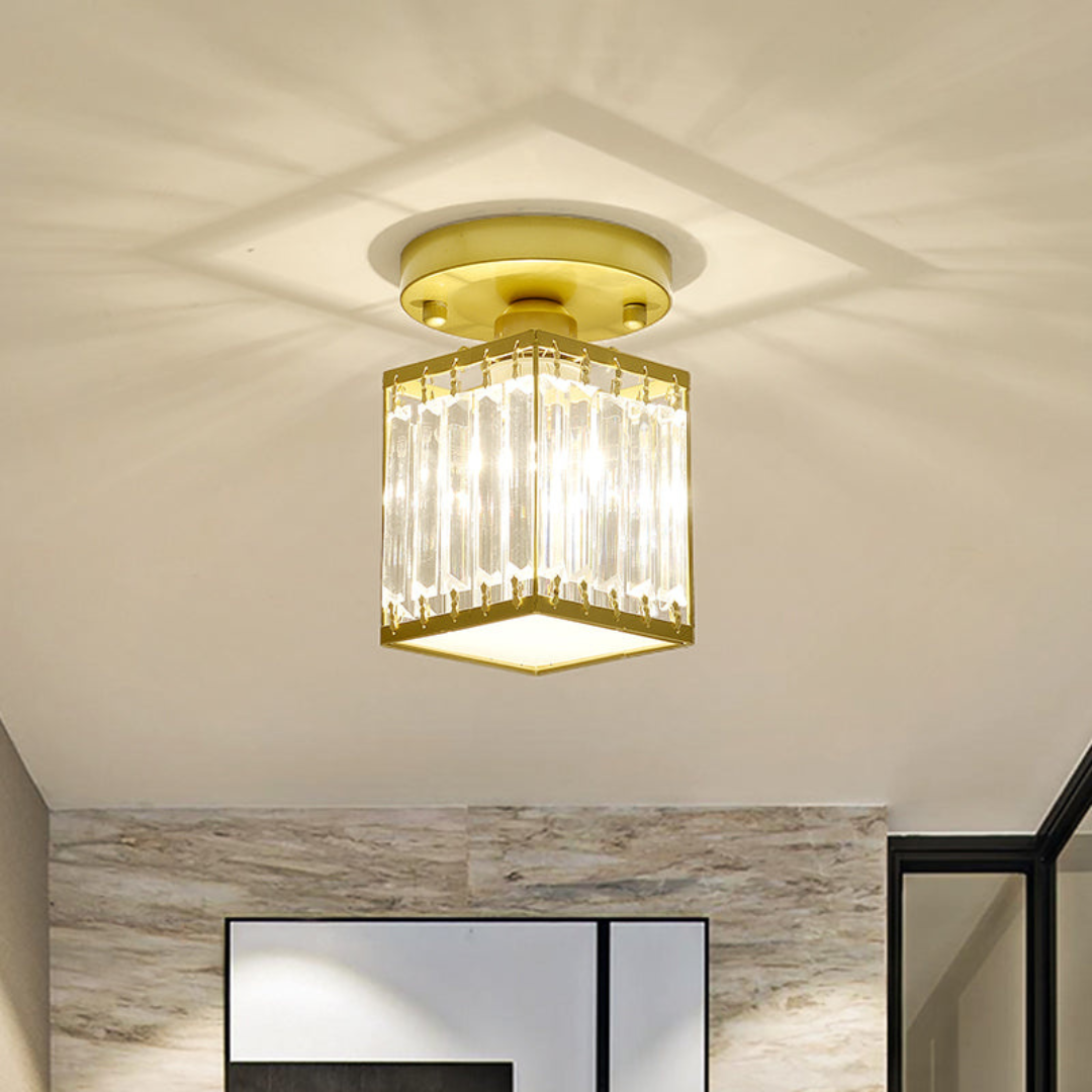 Kristal Foyer Plafondlamp - Modern Zwart/Goud Semi-Flush Design