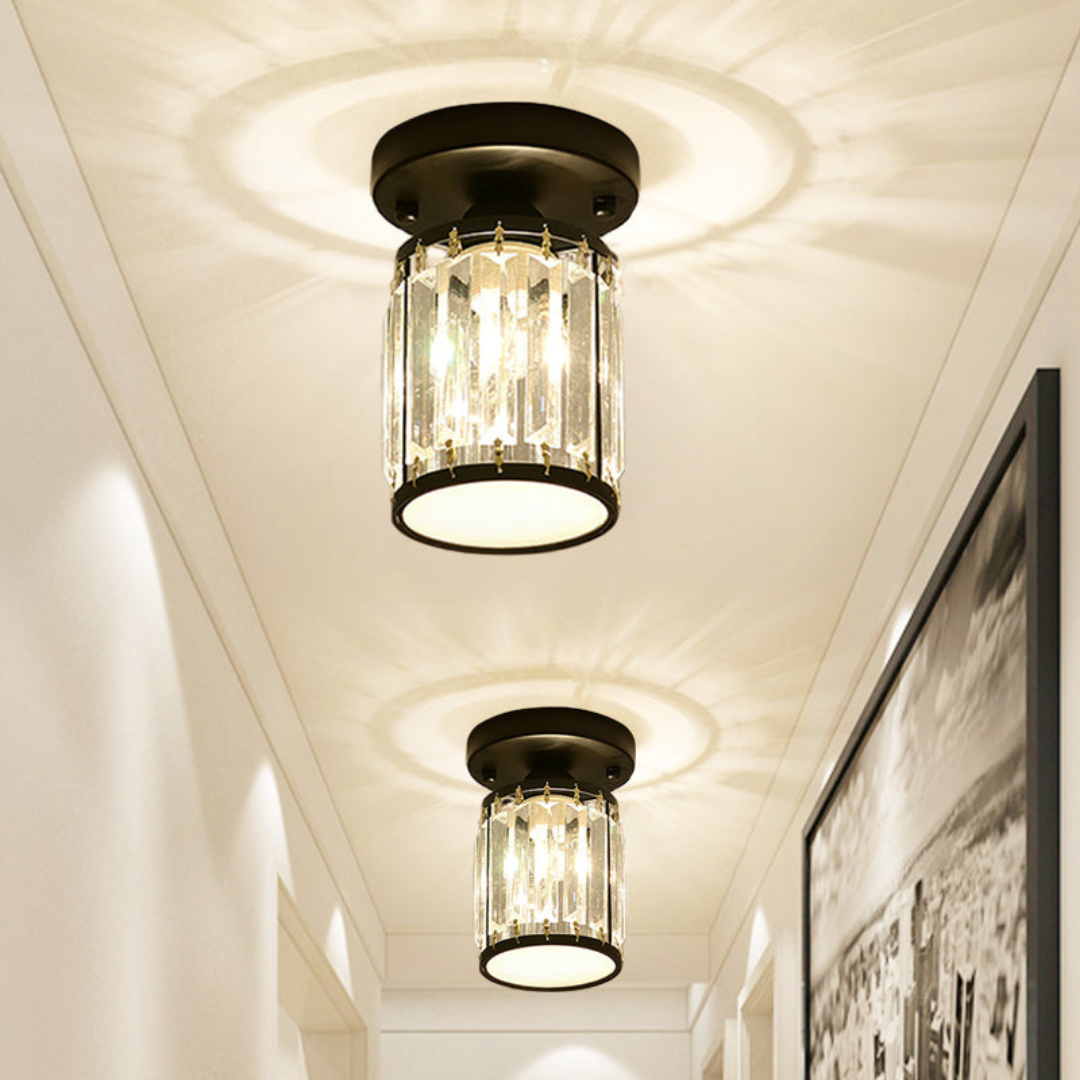 Kristal Foyer Plafondlamp - Modern Zwart/Goud Semi-Flush Design