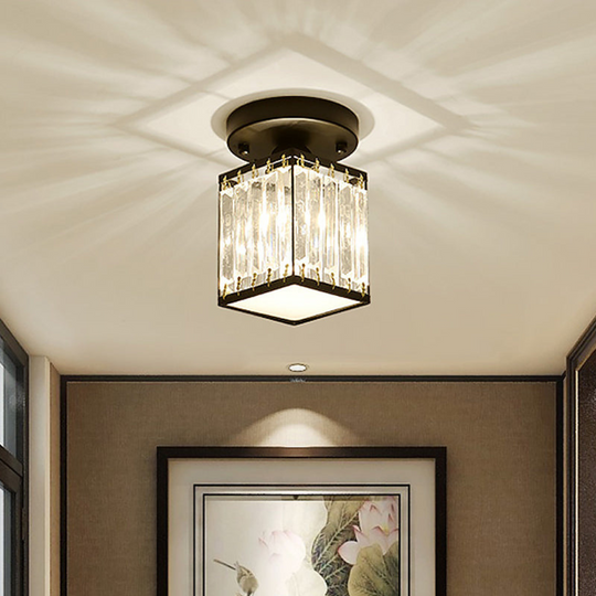 Kristal Foyer Plafondlamp - Modern Zwart/Goud Semi-Flush Design