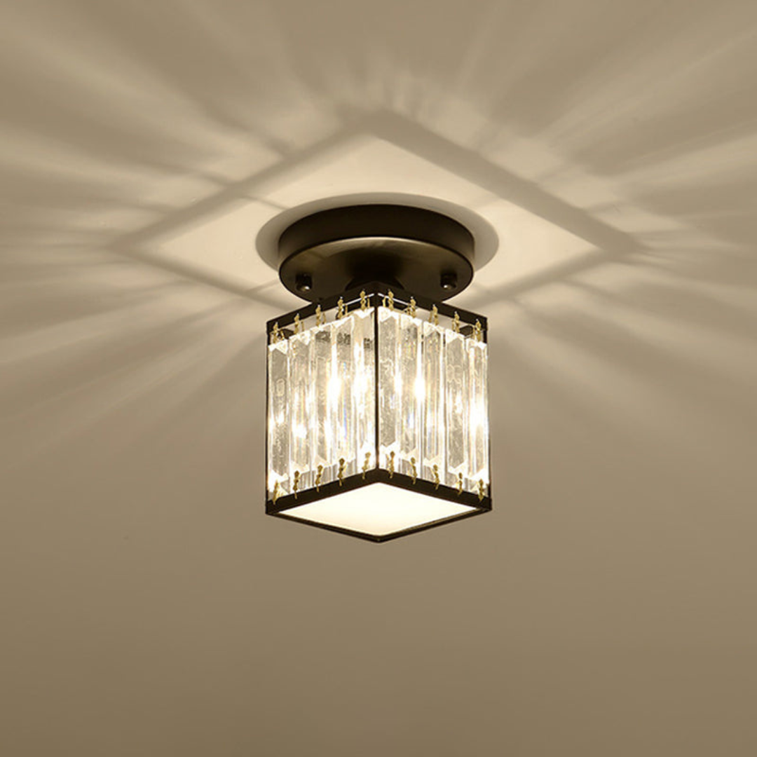 Kristal Foyer Plafondlamp - Modern Zwart/Goud Semi-Flush Design