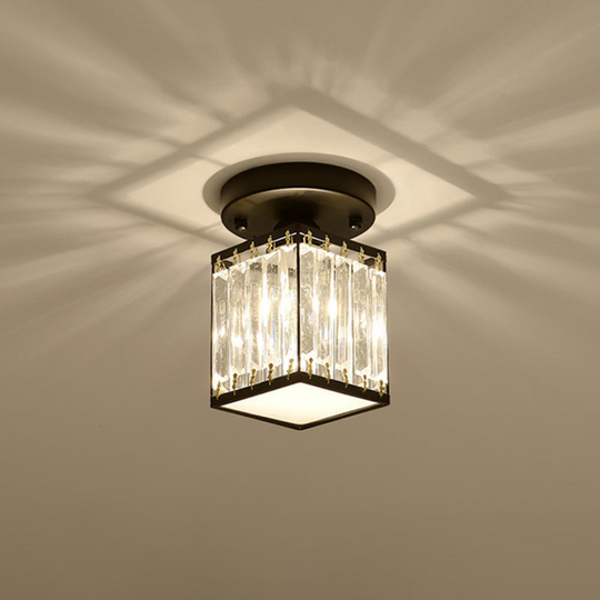 Kristal Foyer Plafondlamp - Modern Zwart/Goud Semi-Flush Design