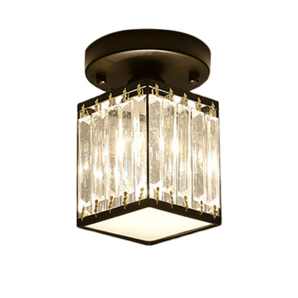 Kristal Foyer Plafondlamp - Modern Zwart/Goud Semi-Flush Design