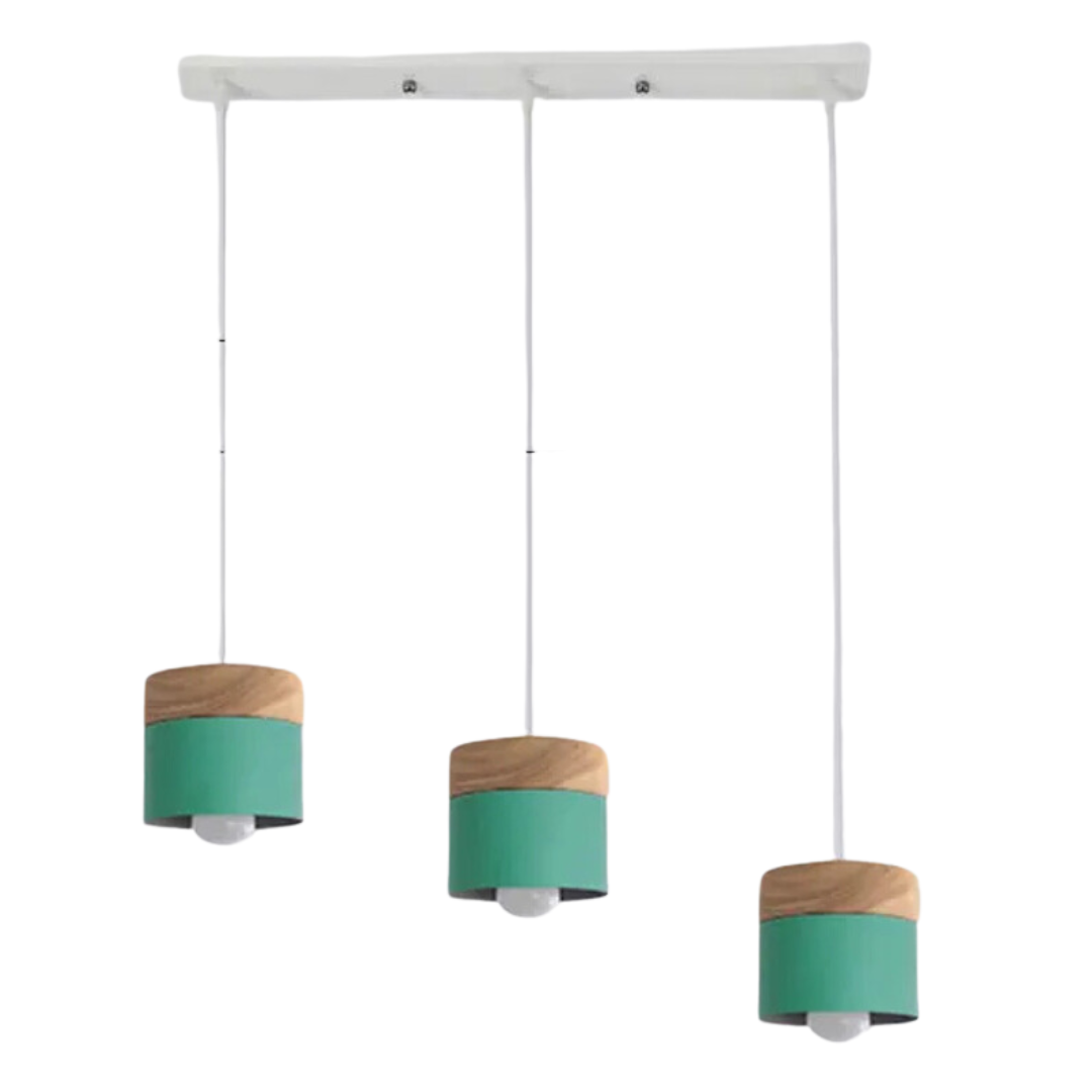 Moderne plafondlamp in hout en metaal met opvallend design