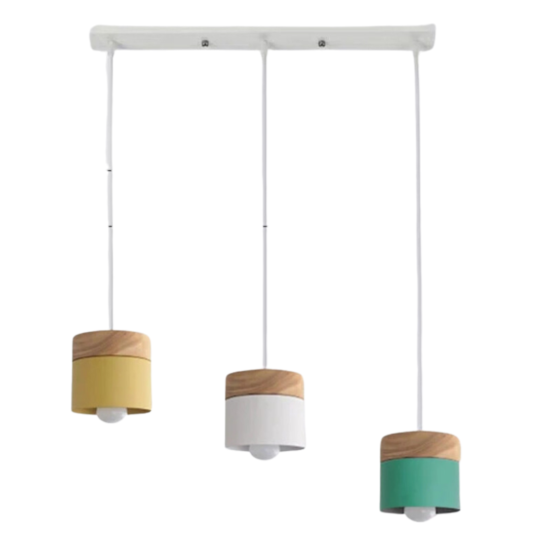 Moderne plafondlamp in hout en metaal met opvallend design