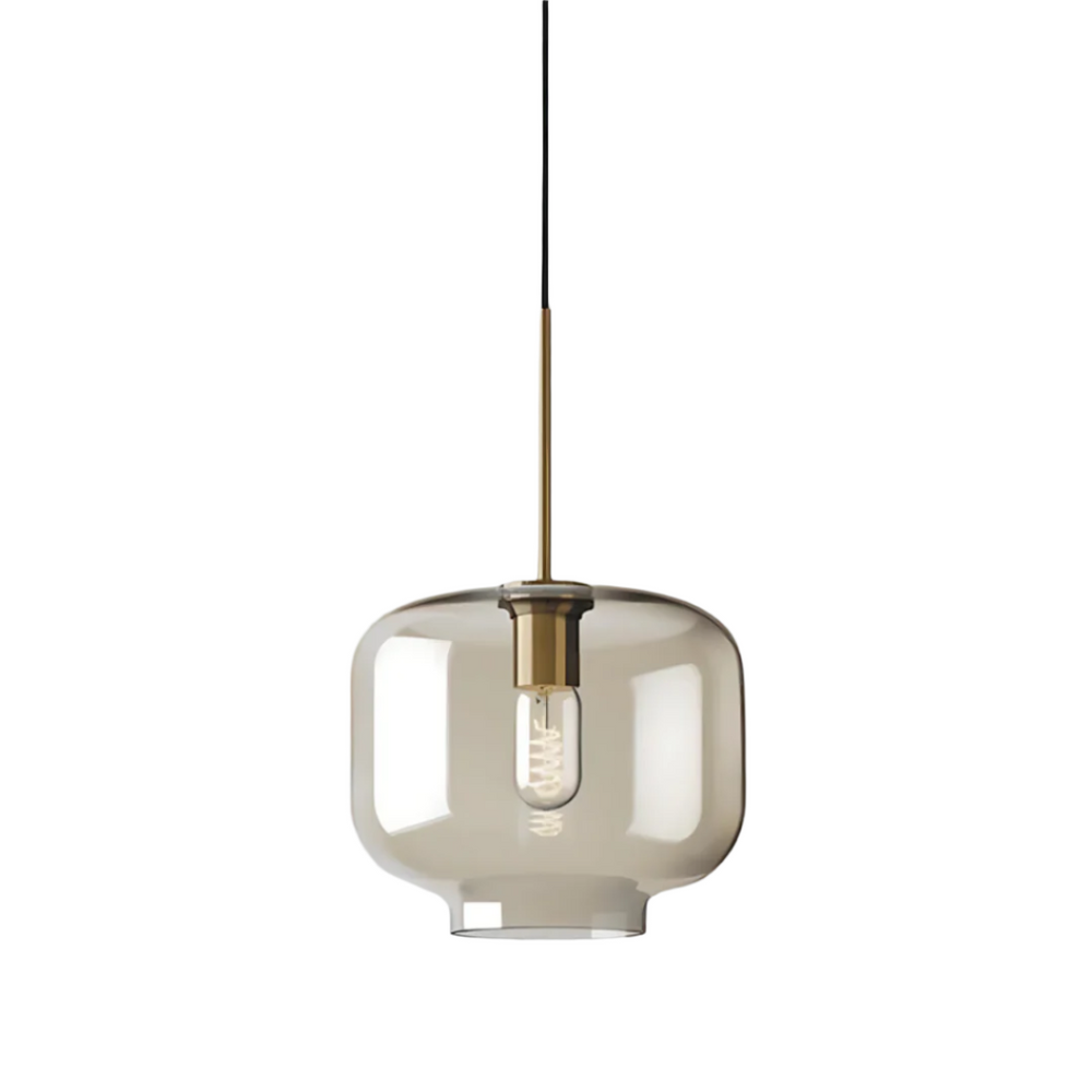 Moderne hanglamp van messing en glas met minimalistisch design