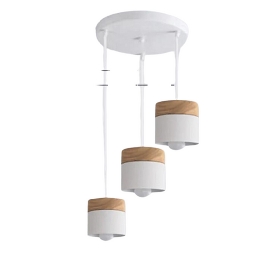 Moderne plafondlamp in hout en metaal met opvallend design