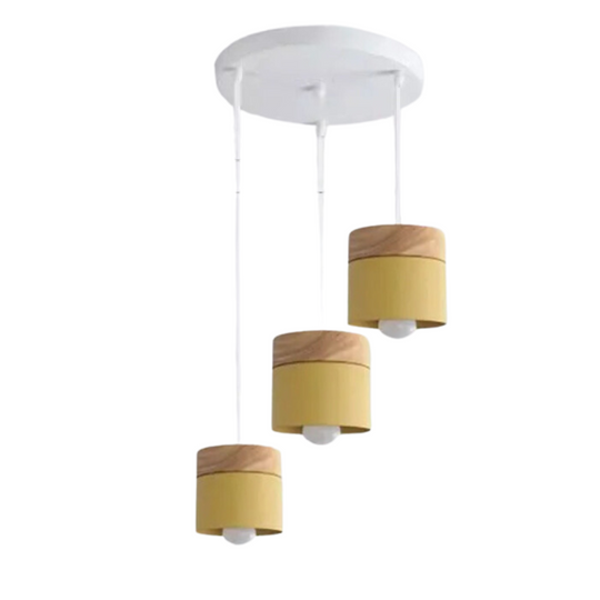 Moderne plafondlamp in hout en metaal met opvallend design