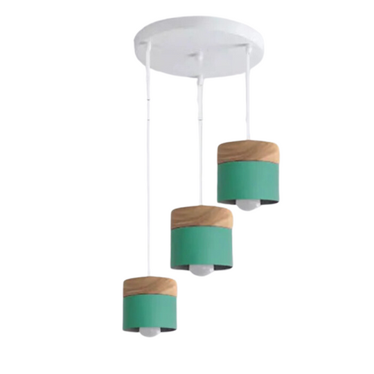 Moderne plafondlamp in hout en metaal met opvallend design