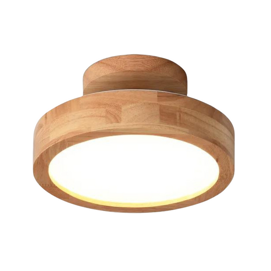 Elegante ronde plafondlamp van hout met LED-verlichting