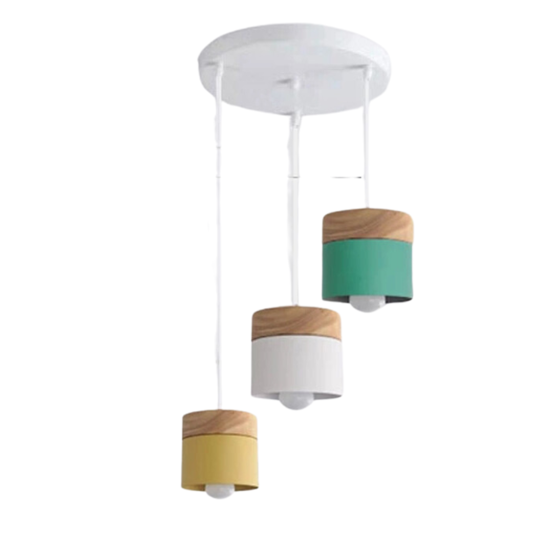 Moderne plafondlamp in hout en metaal met opvallend design