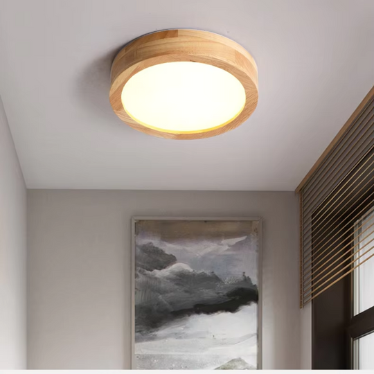 Elegante ronde plafondlamp van hout met LED-verlichting