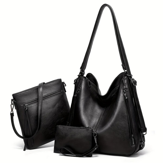 Vintage 3-delige Handtas Set met Ruime Tote en Chic Crossbody