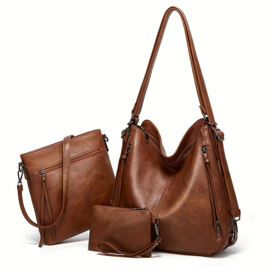 Vintage 3-delige Handtas Set met Ruime Tote en Chic Crossbody