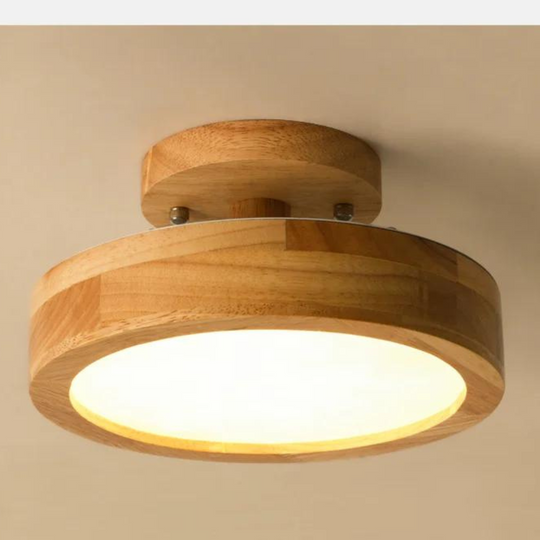 Elegante ronde plafondlamp van hout met LED-verlichting