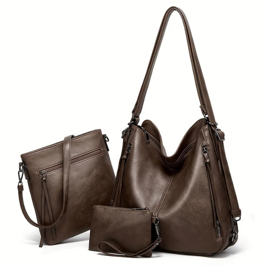 Vintage 3-delige Handtas Set met Ruime Tote en Chic Crossbody