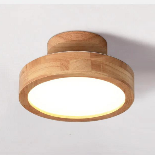 Elegante ronde plafondlamp van hout met LED-verlichting