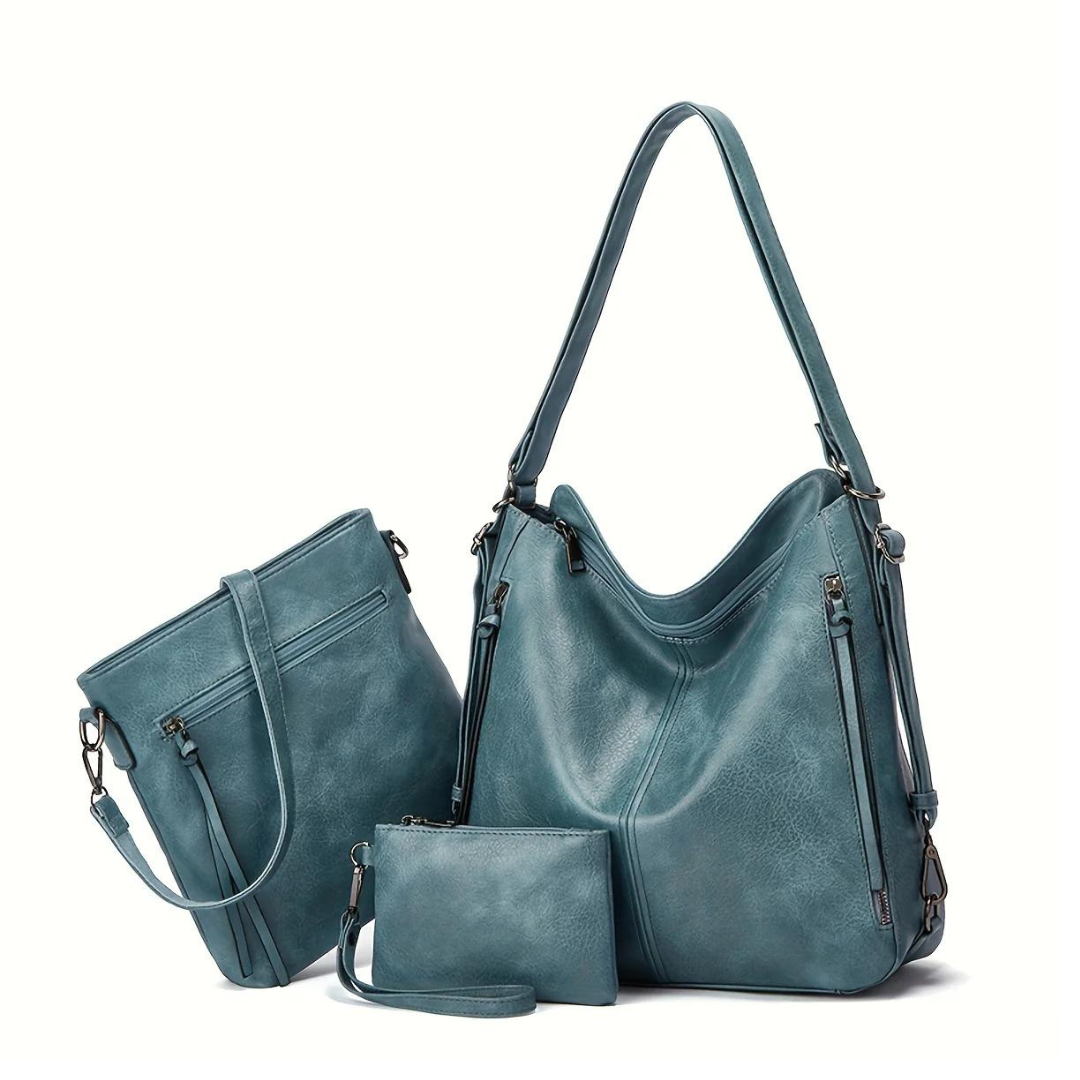 Vintage 3-delige Handtas Set met Ruime Tote en Chic Crossbody