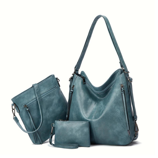 Vintage 3-delige Handtas Set met Ruime Tote en Chic Crossbody