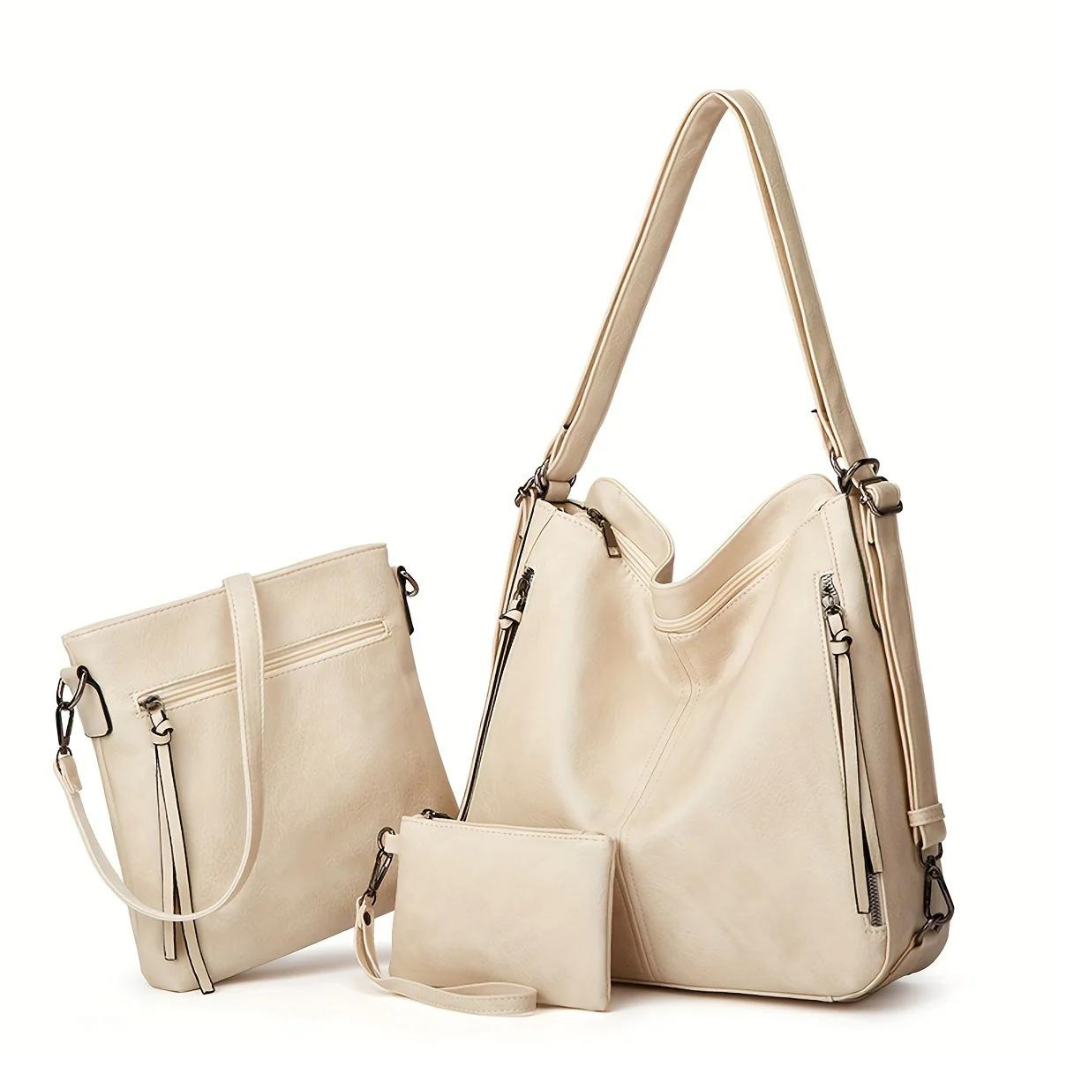 Vintage 3-delige Handtas Set met Ruime Tote en Chic Crossbody