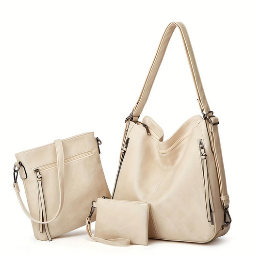 Vintage 3-delige Handtas Set met Ruime Tote en Chic Crossbody