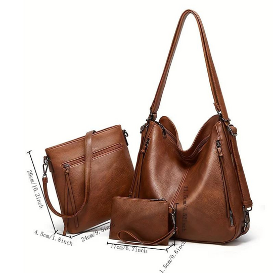 Vintage 3-delige Handtas Set met Ruime Tote en Chic Crossbody