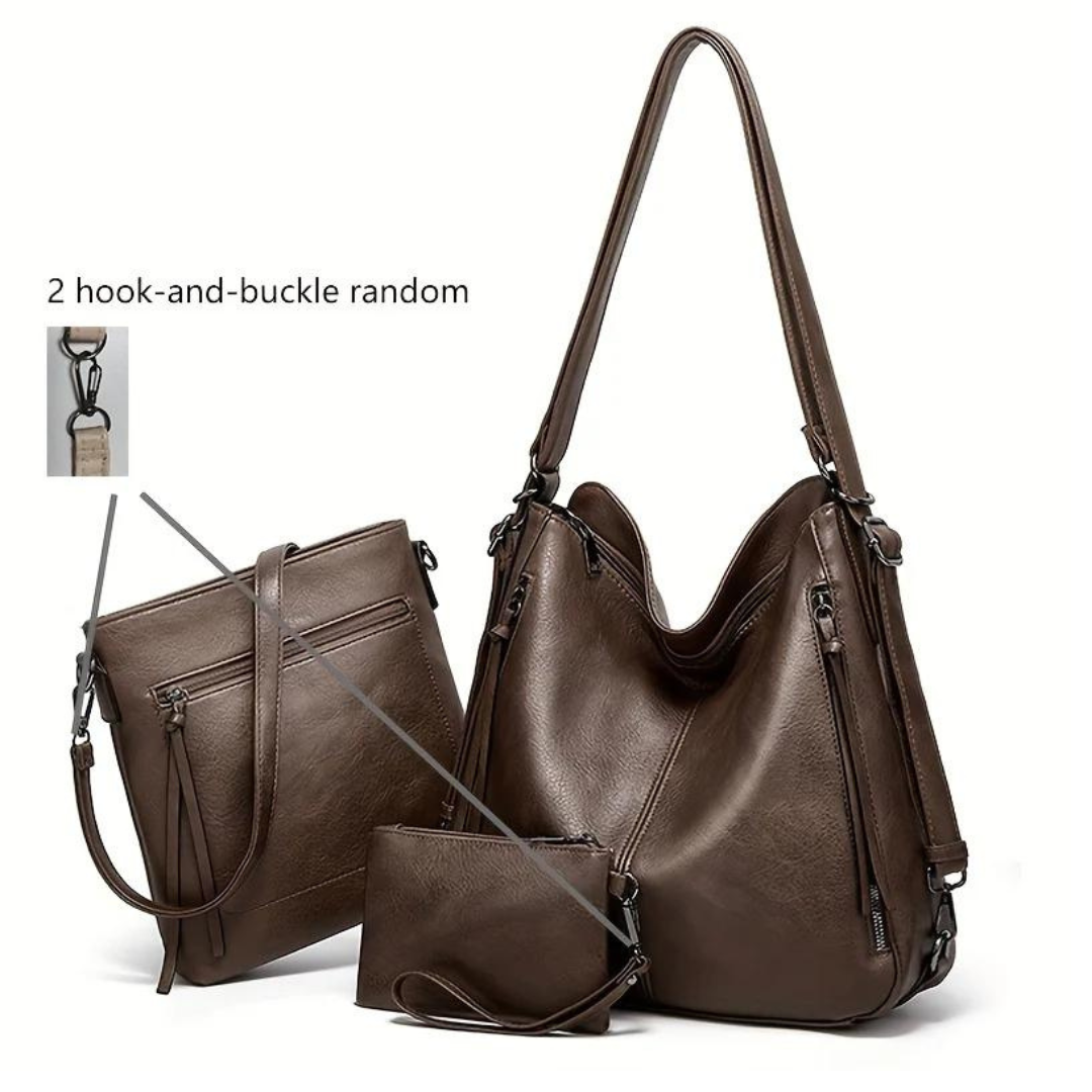 Vintage 3-delige Handtas Set met Ruime Tote en Chic Crossbody