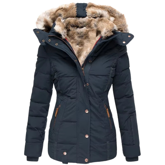 Slim Fit Winterjas met Capuchon en Imitatiebontvoering voor Vrouwen