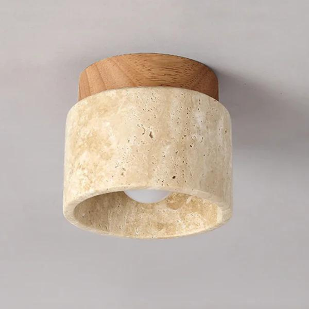 Japandi plafondlamp met steen en hout voor tijdloze elegantie