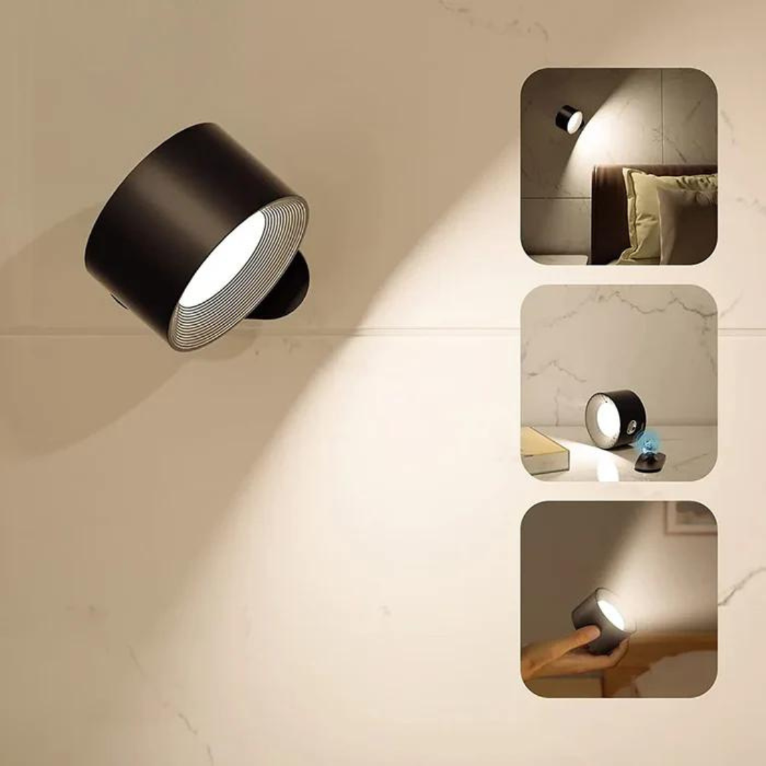 Draadloze wandlamp met 360° rotatie en dimbare functies